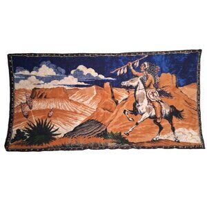 Vintage Velvet Tapestry Native American On Horse Southwestern Indian Decor